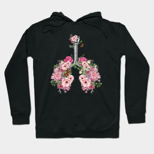 Lung Anatomy, pink roses, Cancer Awareness Hoodie